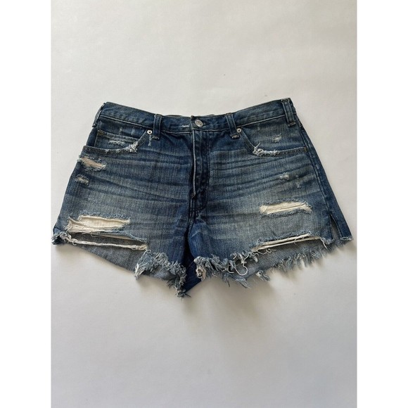 Abercrombie & Fitch Womens Jean Shorts Blue Cut Off Distressed Denim - Picture 1 of 3